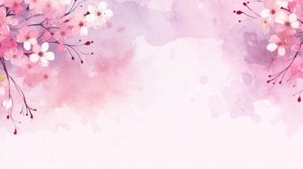 Abstract watercolor painted flowers on background with paint splashes. Pink colored.