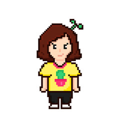 8 bit pixel girl character. Pixel art. Old school computer graphic. 8 bit video game