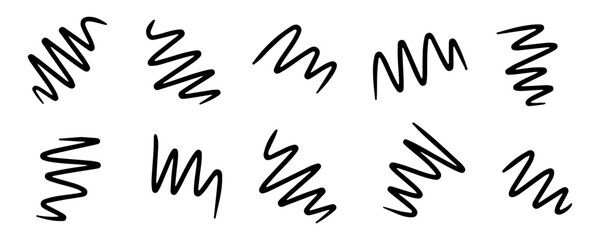Doodle spring and spiral set, hand drawn coil icons. Vector flexible metal lines for your design