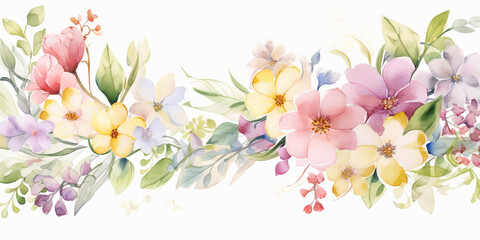 Naklejka premium Spring flowers arrangement. Floral ornament. Pastel color, isolated watercolor illustrator.