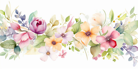 Spring flowers arrangement. Floral ornament. Pastel color, isolated watercolor illustrator. - obrazy, fototapety, plakaty