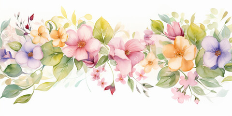 Spring flowers arrangement. Floral ornament. Pastel color, isolated watercolor illustrator. - obrazy, fototapety, plakaty