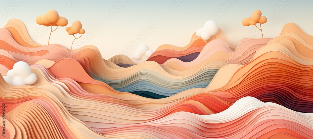 Poster abstract geometric paper cut art with peach fuzz color tones in vibrant and captivating compositions