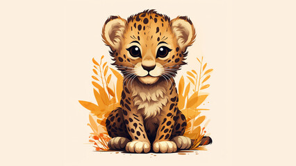 a cute leopard graphic style - obrazy, fototapety, plakaty