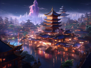 Futuristic Modern Cyberpunk Style City AI Artwork