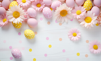 easter eggs and daisy flowers, flower background, floral wallpaper, easter day background