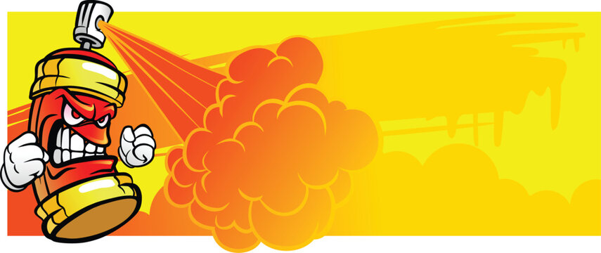 Cartoon spray paint. Graffiti on the wall. Template for banner. Vector picture.