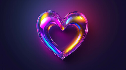 Stylized Rainbow Iridescent Opalescent Holographic Heart Icon Symbol. Futuristic Chromatic Aesthetic Y2K Heart Concept