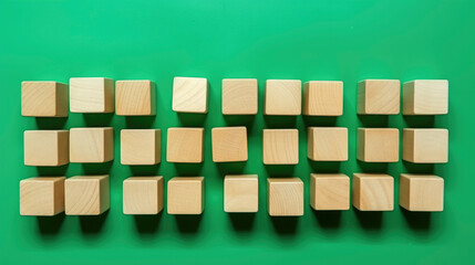 Obraz premium Blank wooden blocks on green background