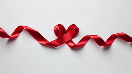 Valentine's Day Ribbon. A red satin ribbon weaves an enchanting dance across a pure white canvas, forming the universal symbol of love-a heart