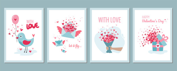 Set of greeting cards concept in retro style.
Set of Valentines day greeting cards. Vector illustration