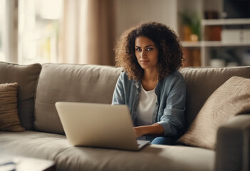 Naklejka premium Esperienza Digitale- Ragazza Utilizza il Laptop in smart working