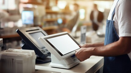Modern Point of Sale Terminal in Use. Generative ai