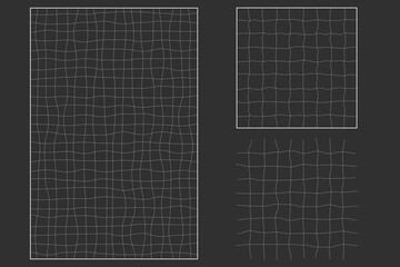 Simple abstract geometric white wireframe grid line backgrounds with editable strokes. Futuristic, retro, psychedelic, cyberpunk, or Y2k style pattern for poster element. Vector illustration