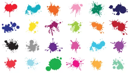 Fotobehang Color paint splatter. Spray paint blot element. Colorful ink stains mess.Colorful paint splatters.  Watercolor spots in raw and paint splashes collection,Illustration drop splatter paint. © Quirk Craft Studio
