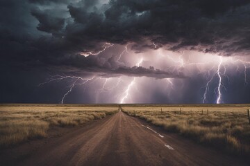 A dramatic lightning storm over a wide-open plain