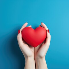 Heart in hands top view. International Heart Day concept. Generative AI