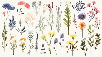 Fototapeta na wymiar Explore the Beauty of Nature with this Detailed Wild Flowers Vector Collection – Perfect for Botanical, Organic, and Floral Design Projects!