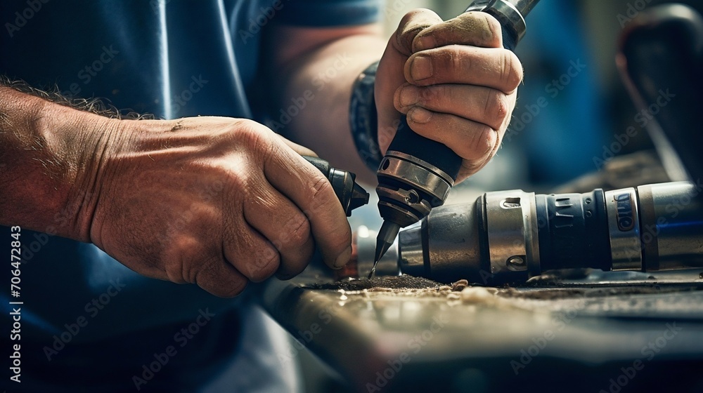 Poster locksmith precision work with sparking metal. generative ai