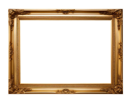 Decorative vintage frames and borders, Gold photo frame, Gilded Gold Picture Frames Vintage Style on transparent background.