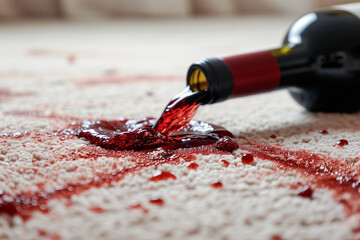 Spilled Red Wine on Carpet - obrazy, fototapety, plakaty