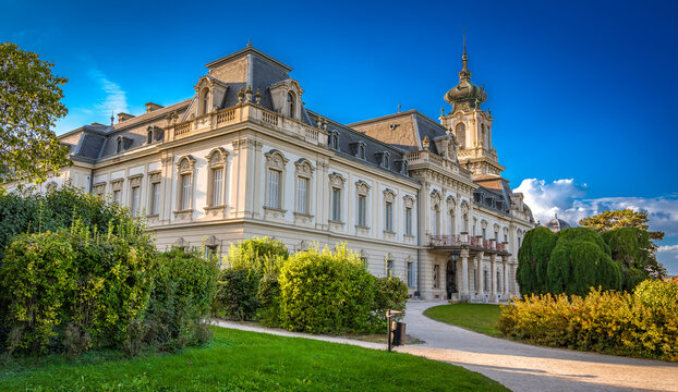  view of The Festetics Palace, Baroque palace located in the Keszthely, Zala, Hungary.