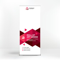 Roll-up design, geometric red background for photos and text, creative design for presentations and conferences, seminars