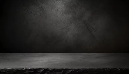 Selbstklebende Fototapeten A minimalist dark concrete stage with a textured concrete backdrop, showcasing a grunge aesthetic. ideal for product displays, presentations, or digital backgrounds. © LADALIDI