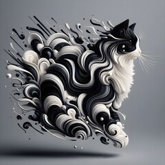 minimalistic black and white organic forms cat