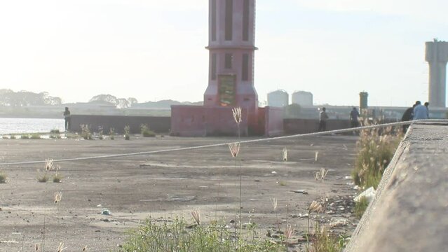 View of the swaying grass between the Lighthouse buildings
