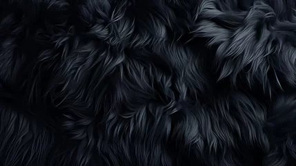 Fotobehang dark black fur texture. © alexkich