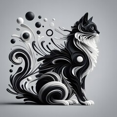 Obraz premium minimalistic black and white organic forms cat