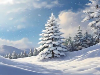 Obraz premium Breathtaking view of a snowy mountain. Serene winter scenery with snow-covered trees and majestic mountains 