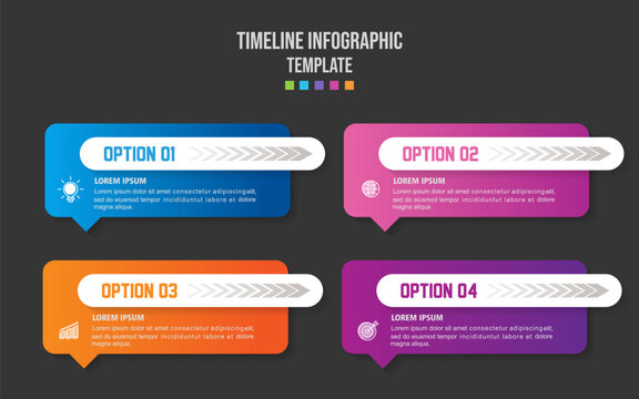 Infographic template for business. 4 Steps modern Timeline diagram with title topics, vector infographic.