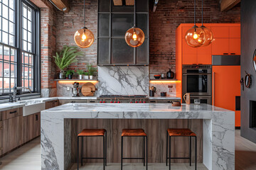 Modern Kitchen with Marble Counter Top