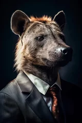 Wandcirkels aluminium Portrait of a hyena dressed in a formal business suit. © Milica