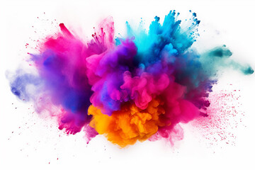 Large colorful explosion of powder on a white background