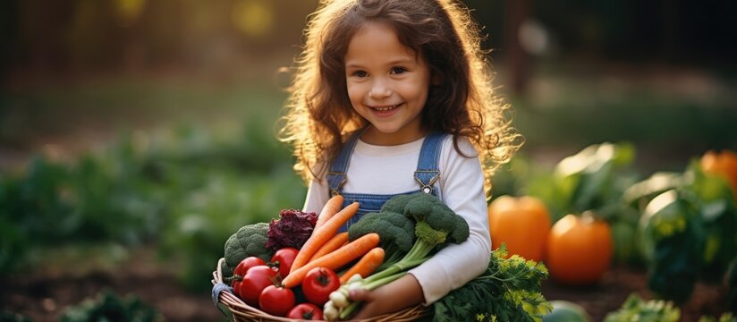 Happy girl holding vegetables in a high-quality photo