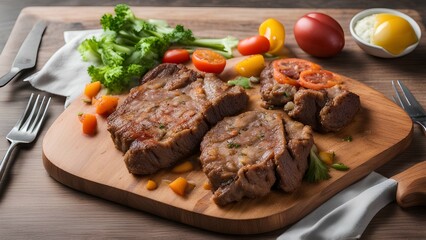 grilled beef steak with vegetables