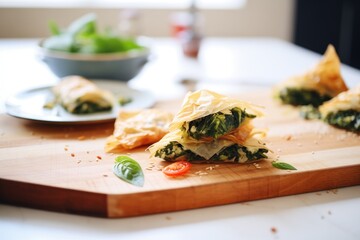 spinach and feta filo pastry spanakopita triangles - Powered by Adobe