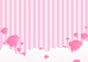 Pink heart and cloud on striped background