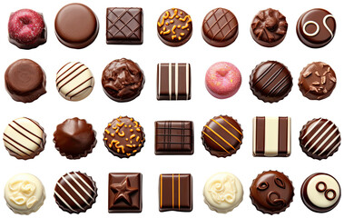 Different sortiments of chocolate candies illustration PNG element cut out transparent isolated on...