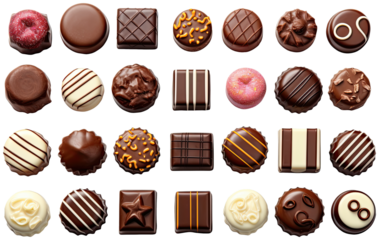 Different sortiments of chocolate candies illustration PNG element cut out transparent isolated on white background ,PNG file ,artwork graphic design.