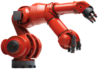 Red Industrial robot arm illustration PNG element cut out transparent isolated on white background ,PNG file ,artwork graphic design.