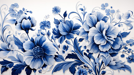 Floral in blue and white. abstract botanical pattern.