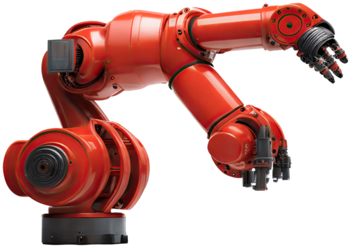 Red Industrial robot arm illustration PNG element cut out transparent isolated on white background ,PNG file ,artwork graphic design.