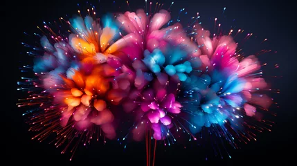 Fototapeten Festive firework rockets bursting in big sparkling star balls poster with black background abstract illustration © alexkich