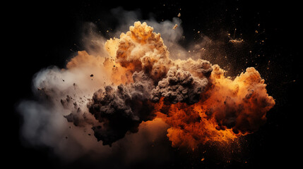 Fiery bomb explosion with sparks isolated on black background - obrazy, fototapety, plakaty