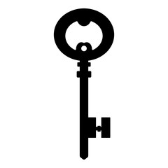 Old black silhouette key isolated on white background. Vector illustration for any design.