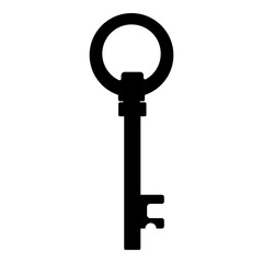 Old black silhouette key isolated on white background. Vector illustration for any design.